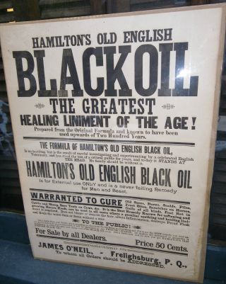 19th Cent.  Hamilton’s Old English Blackoil Quack Medicine Ad Poster - Frelighsburg photo