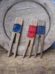 3 Handmade Antique Wood Clothespegs With True Antique Red White And Blue Calico Primitives photo 1