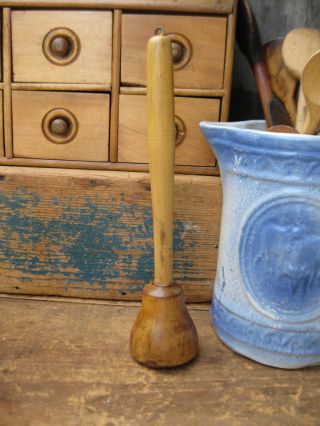 Early Antique Wood Bell Shaped Masher Butter Yellow Milk Paint photo
