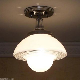 ((deco) Vintage Ceiling Lamp Light Glass Shade Fixture Kitchen Bath Hall photo