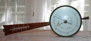 Vintage Mid Century Teakwood Brass Barometer Thermometer Airguide Instrument Co photo