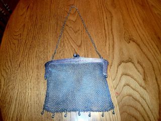Antique Art Nouveau German Silver Chain Mesh Bag Handbag Purse Chain Strap photo