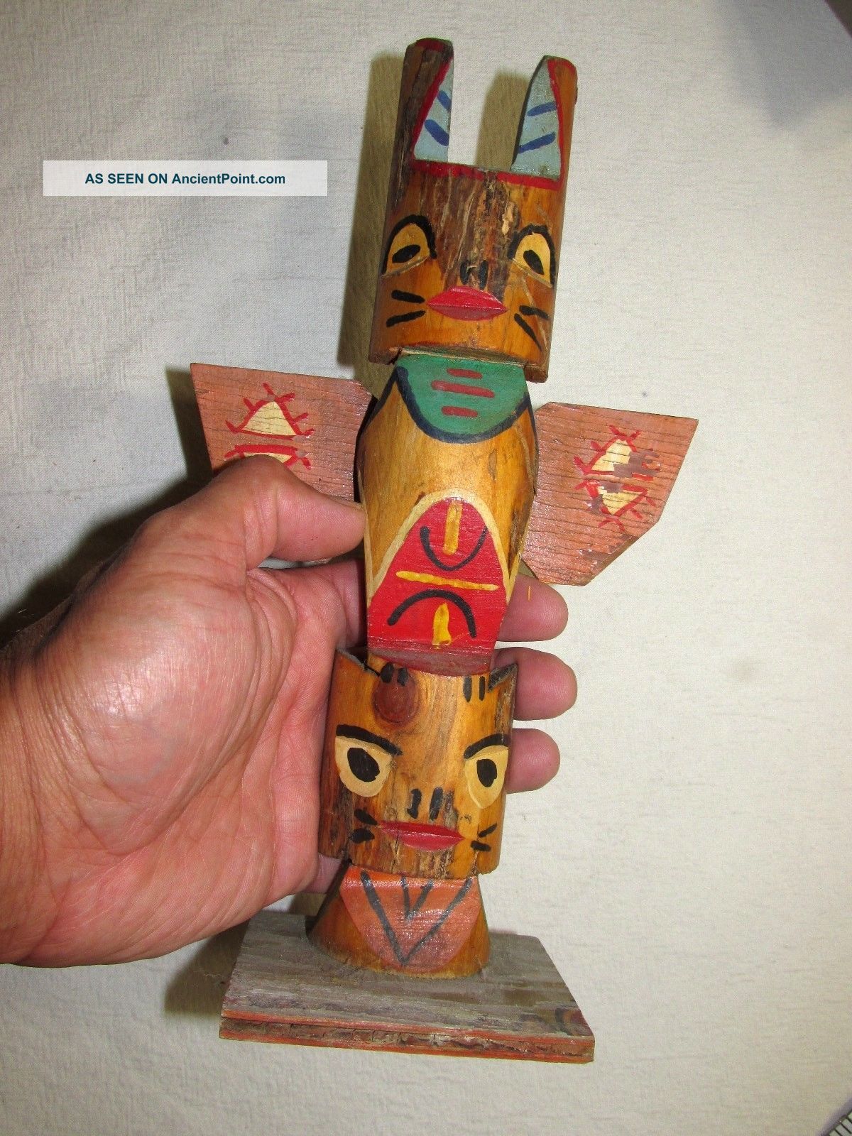Totem Pole Native Tribal Hand Carved 10.  5 Inch Vintage Wood Antique Native American photo