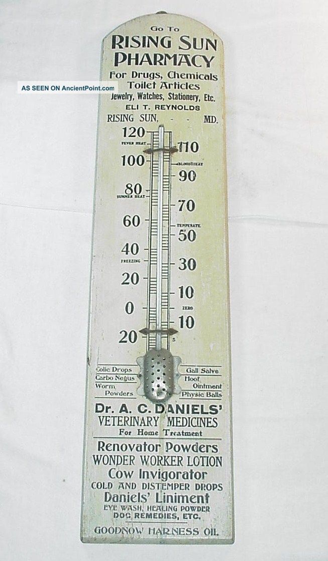 Very Rare Wood Thermometer From Rising Sun Md Pharmacy & Dr Daniels Vet Medicine Other photo