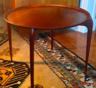 Vintage Mid Century Danish Moreddi Round Teak Tray Table photo