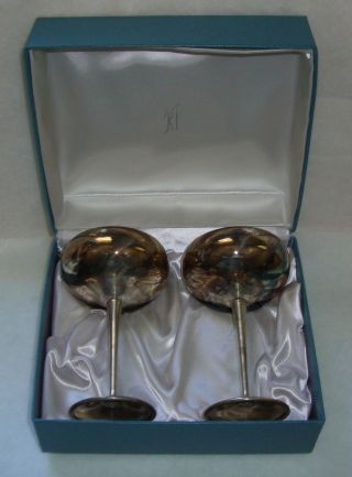 Boxed Set (2) Vintage Silver Plated Goblets El Delberti Italy Crown Mark 1975 photo