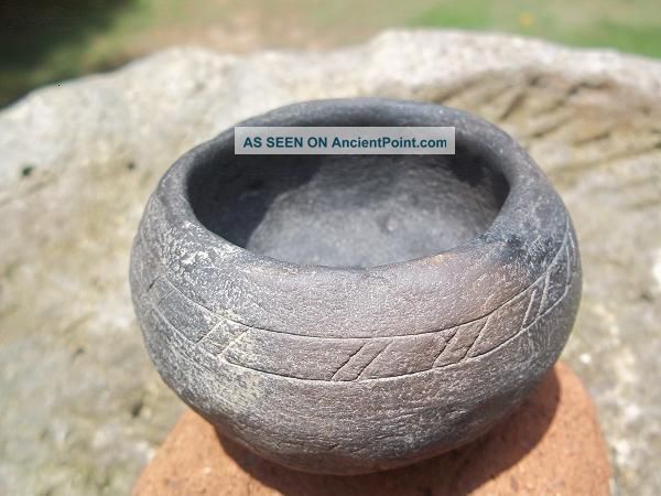 Native American Style Clay And Crushed Shell Engraved Pottery Bowl Bowls photo