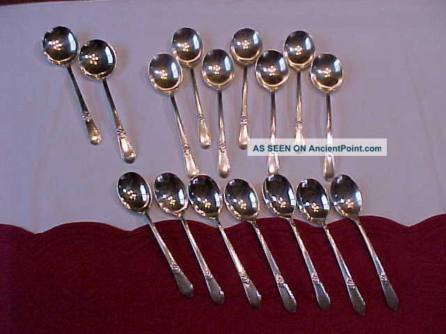 16 Adoration Bouillon/soup/dessert Spoons 1847 Rogers Bros Lovely 1930 Pattern Flatware & Silverware photo