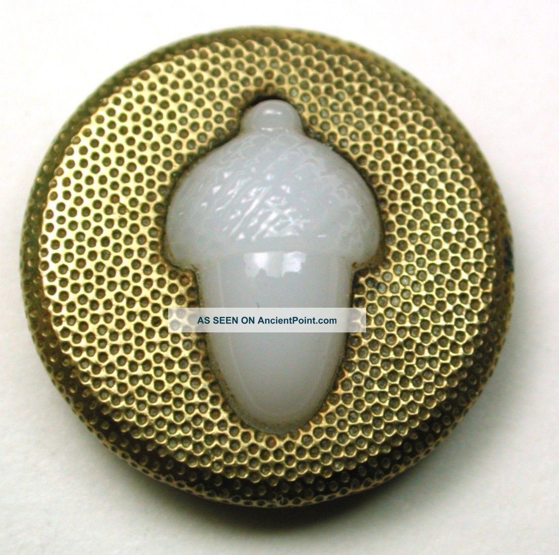 Antique Glass In Metal Button Acorn In Brass 9/16 
