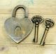 Vintage Love Heart Forever Padlock With Skeleton Keys Solid Brass Antique Lock Locks & Keys photo 1