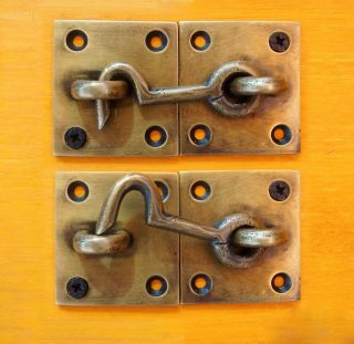 Of 2 Pcs Antique Vintage Solid Brass Door Safe Latch Key Hook photo