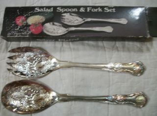 Silver Plated Salad Spoon & Fork Set photo