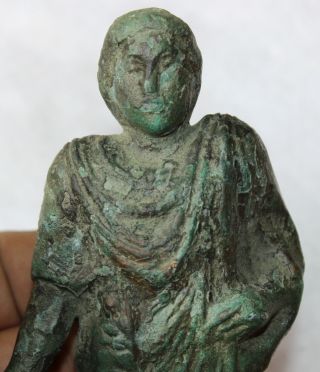 Ancient Huge Roman Bronze Statue Of Senator Holding Pot 300 Ad photo