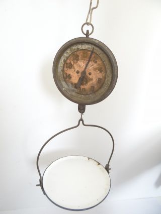 Antique Old Metal Chatillon & Sons 20 Pound Capacity Hanging Porcelain Scale photo