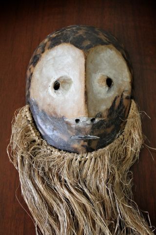 Soulful Lega Bwami Face Mask W/ Conical Eyes & Raffia Beard African Art (drc) photo