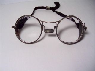 Antique A.  O.  Safety Glasses Wire Mesh Side Shields Strap 100% Steampunk photo