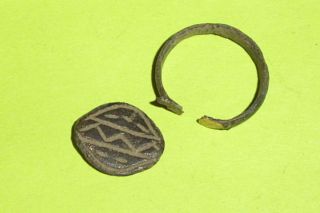 Authentic Medieval Ring Engraved Design Jewelry Old Artifact Antique Viking Rare photo
