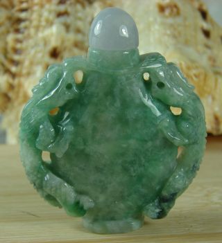 Certified Chinese Green Jade Snuff Bottle Two Dragons Sculpture S - 057 - 3 photo