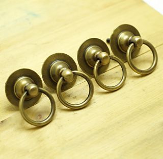 Of 4 Pcs Vintage Top Hat Ring Round Pull Atq Solid Brass Cabinet Knob Drawer photo