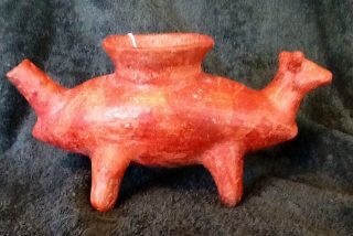 Pre Columbian Terracotta Jalisco Llama Vessel Artifact Pottery Intense Color Coa photo
