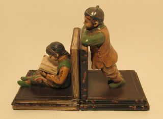 Antique Art Deco Ronson Chinese Children At Play Bookends.  Asian Students. photo