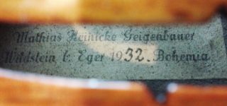 Infrequent Antique Czech - Mathias Heinicke Anno 1932 Labeled Old Master Violin photo