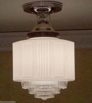 () Vintage Art Deco 30 ' S 40 ' S Ceiling Light Lamp Fixture photo
