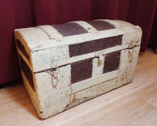 Dome Top Child Doll Toy Trunk,  Wood Storage Chest,  26x15x14 photo