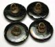 4 Antique Black Glass Buttons W/ Bright Carnival Luster Fancy Design 11/16 