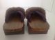 Antique Japanese Geta Shoes Clogs Fur Trim Purple Silk Velvet Strap Closed Toe Other photo 10
