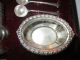 Antique English Silver Sterling Salt Pepper Mustard Spoons Set Fitted Case Salt & Pepper Shakers photo 3