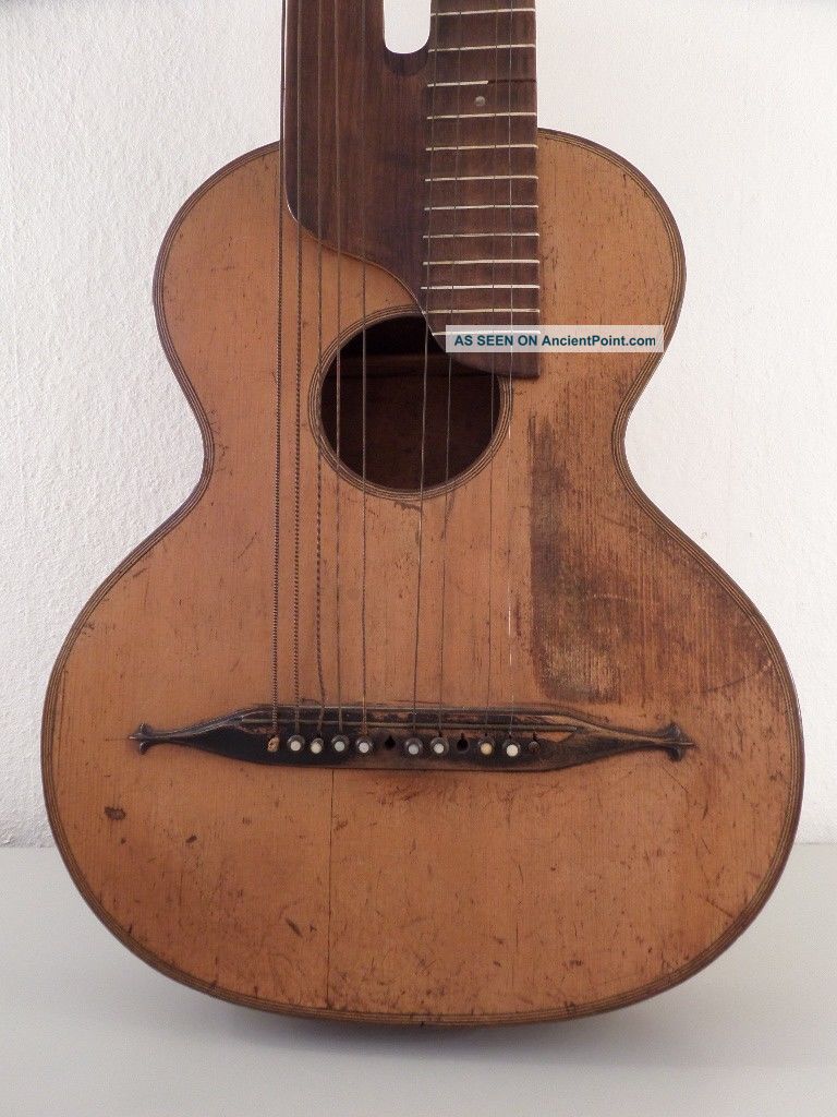 Harp Guitar Double Neck Antique Old Bass Parlor Parlour Classical Or Acustic String photo