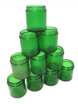 Green Glass Medicine Jars.  Vintage New 12 Jars,  No Lids photo