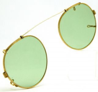 Vintage Green Sunglasses Clip - On Eyeglasses Bausch Lomb B&l 12k Gold Aviators photo