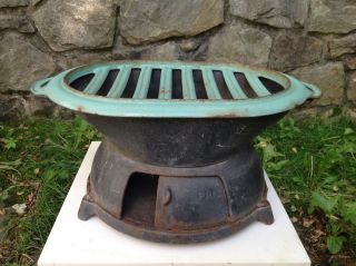 Vintage Prizer Ware Enamel & Cast Iron Outdoor Charcoal Grill Eames Era 1960s photo
