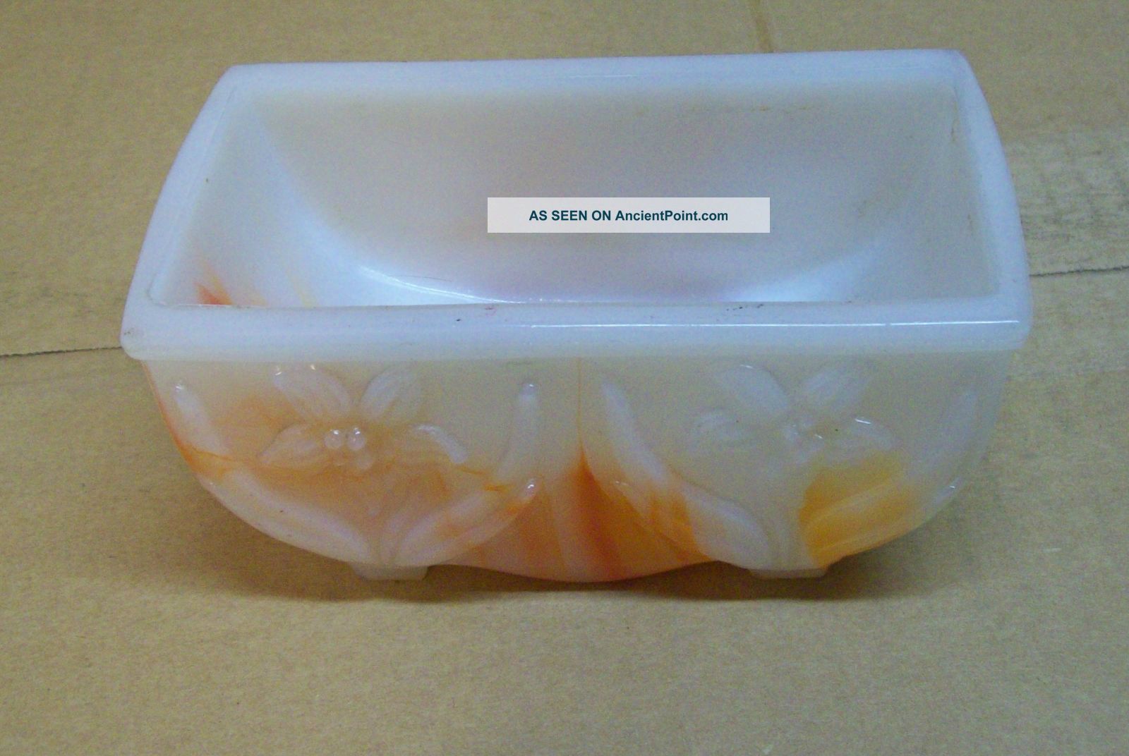 Akro Agate Slag Glass Bowl 657 Orange White Mint Condition Mid-Century Modernism photo