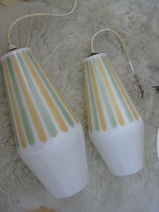 Mid Century Danish Modern Hanging Pair Pendant Lights Lamps Glass Eames Era photo