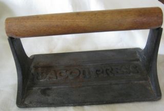 Vintage Bacon Press Cast Iron Wood Handle 3 Little Pigs photo
