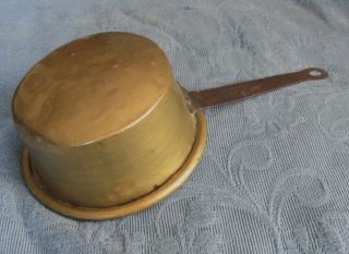 Antique Primitive Brass Saucepan Or Pot With Cast Iron Handle photo