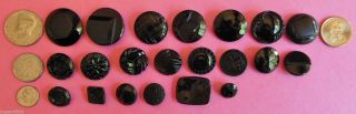 Of 20 Antique Vintage Deco Czech Black Glass Buttons 1880 - 1920 1/2 