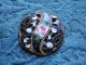 19thc French Champleve Blue Gold Enamel Button Pierced Hand Paint Roses Buttons photo 2