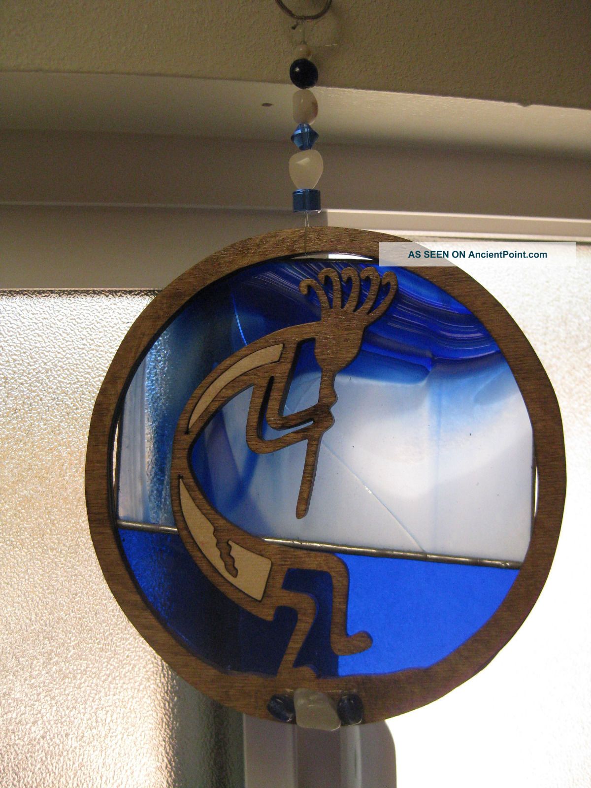 Handmade Hanging Blue Stained Glass Kokopeli Suncatcher 1940-Now photo