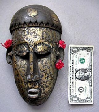 Marka Tribal Mask - Face Metal Clad - Antique–originated In Mali,  West Africa photo