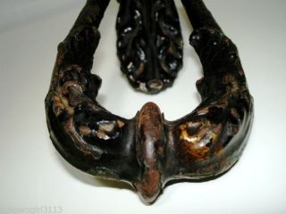 Gothic Church Salvaged Door Knocker Cast Iron Large Heavy 2lbs+ Acanthus Leaves photo