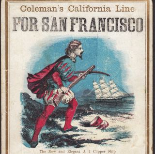 C 1850 Clipper Ship California Gold Rush William Tell Coleman ' S Line Trade Card photo