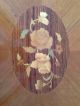 Hand Carved Wood Mid Century Coffee Table Tray Top Inlay Floral Design 1900-1950 photo 5
