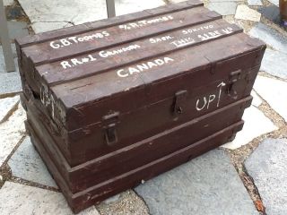 Small Vintage Settler ' S Effects Flat Top Steamer Trunk Antique Chest photo