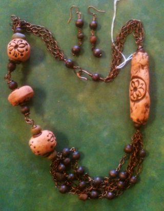 Antique African Trade Bead Terracotta Bead Stone Necklace Earrings Artifact Art photo