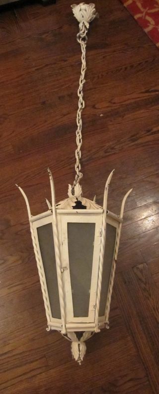 Antique Handmade White Wrought Iron Gothic Electric Chandelier Ceiling Fixture photo