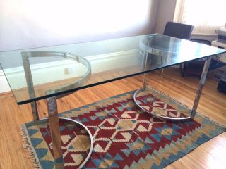 Milo Baughman Vintage Dining Table (glass Tabletop And Chrome Base Set) photo